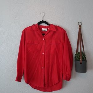 VINTAGE 90'S CHRISTIE & JILL RED BUTTON DOWN {M P}